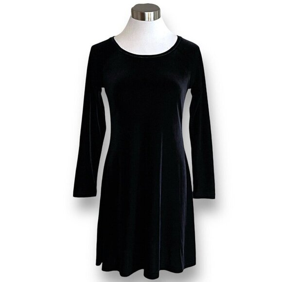 Vintage 90s Moda Intl Skater Dress XS Black Stretch Velvet Velour Goth Witchcore - Picture 1 of 6